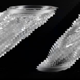 Lalique Glass 'Baccantes' Vase: Lalique Glass 'Baccantes' Vase Signed in etch. 9 1/2 x 8 3/4 in. diam.
