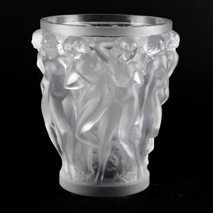 Lalique Glass 'Baccantes' Vase: Lalique Glass 'Baccantes' Vase Signed in etch. 9 1/2 x 8 3/4 in. diam.