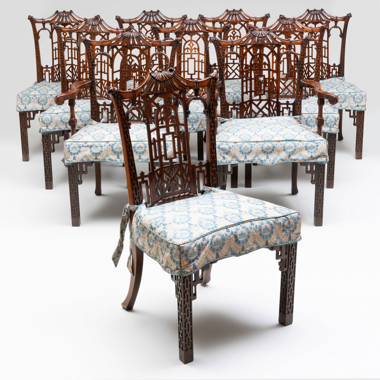 Set of Ten George III Style Stained Beechwood Dining Chairs, Modern (1 of 12)