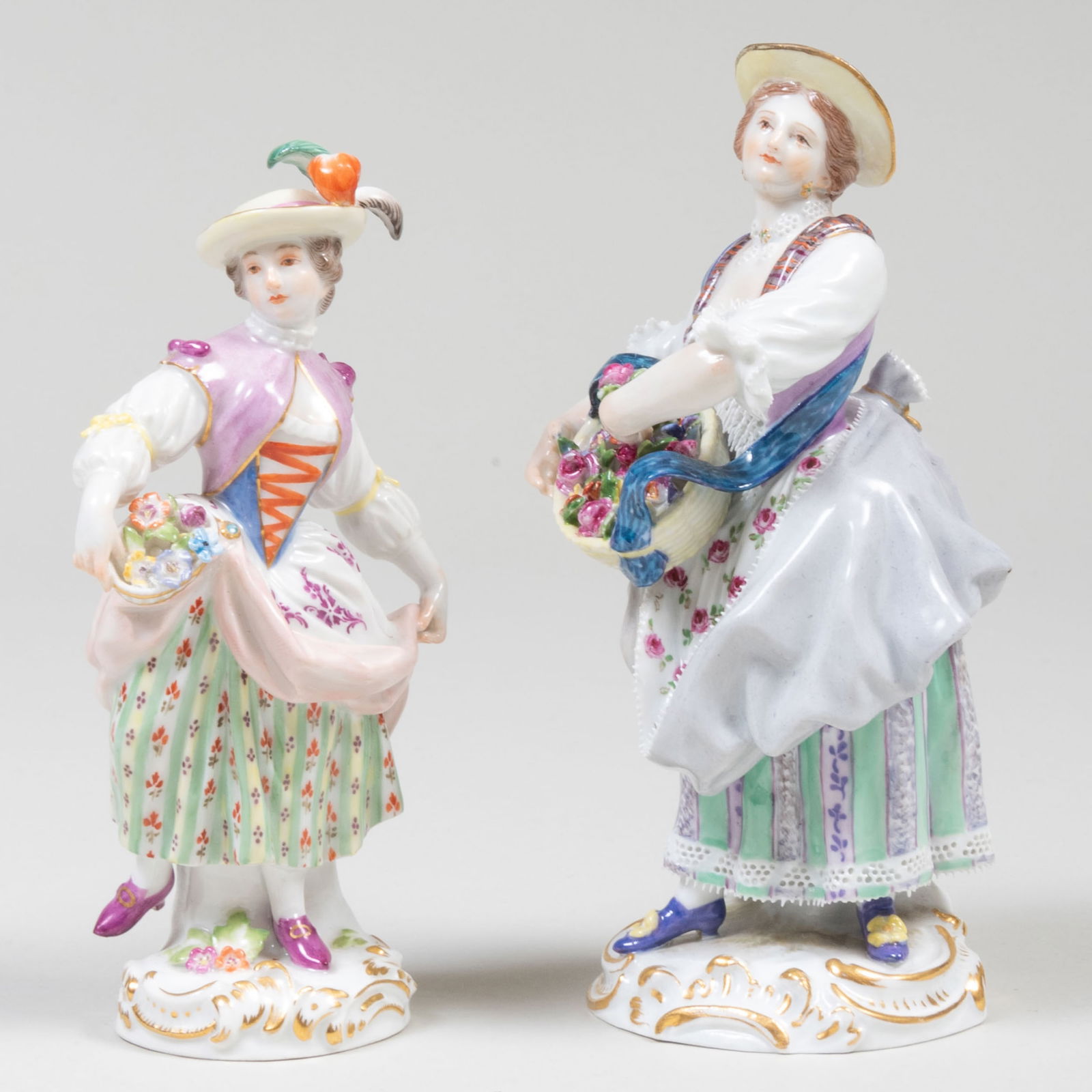 Two Meissen Figures of Women with Baskets of Flowers (1 of 9)