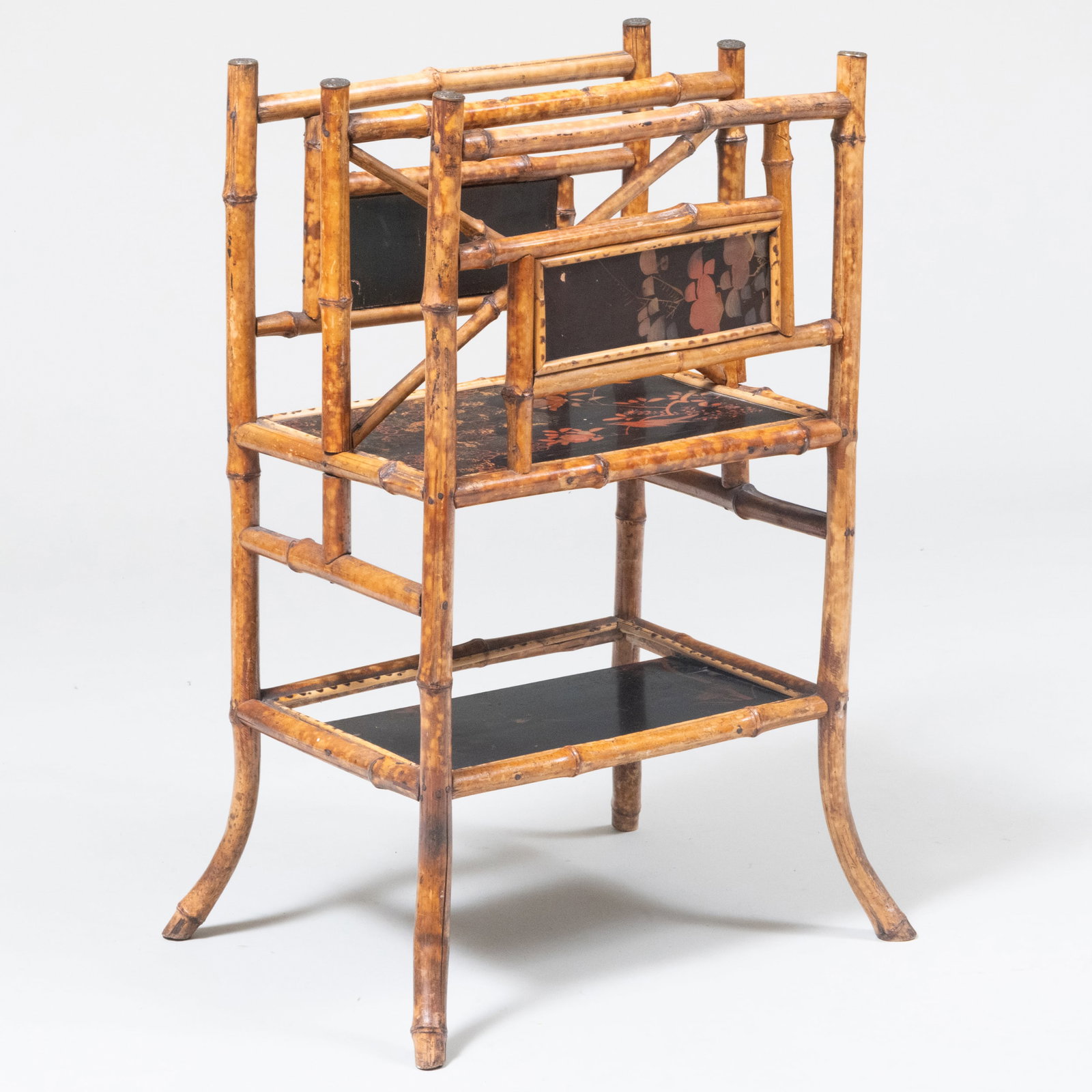 English Aesthetic Movement Bamboo and Black Lacquer Canterbury and Music Rack: English Aesthetic Movement Bamboo and Black Lacquer Canterbury and Music Rack 28 x 19 x 15 in.