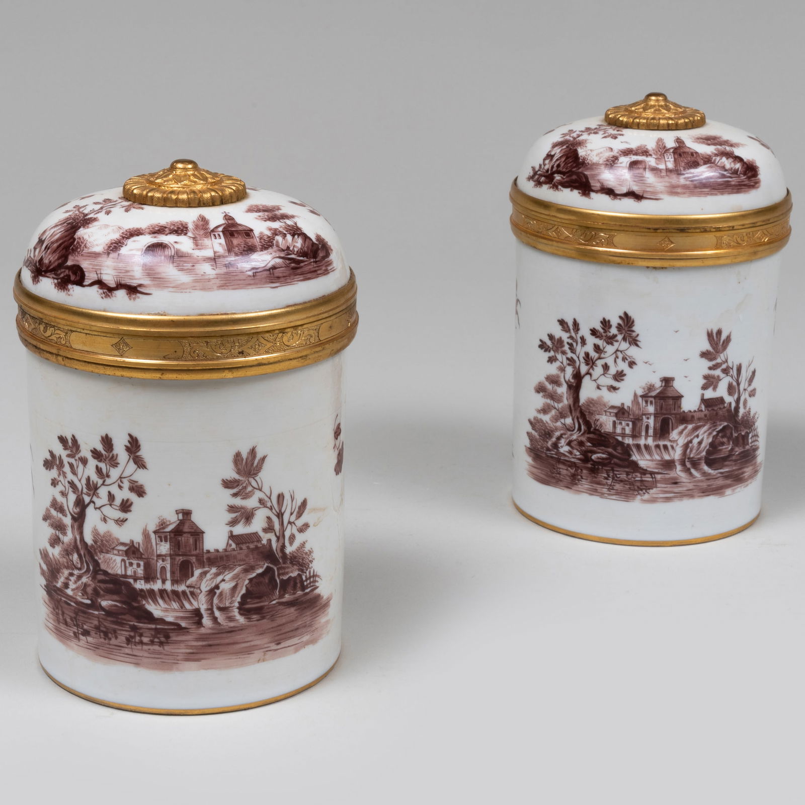 Pair of Gilt-Metal Mounted French Porcelain Canisters and Covers (1 of 10)