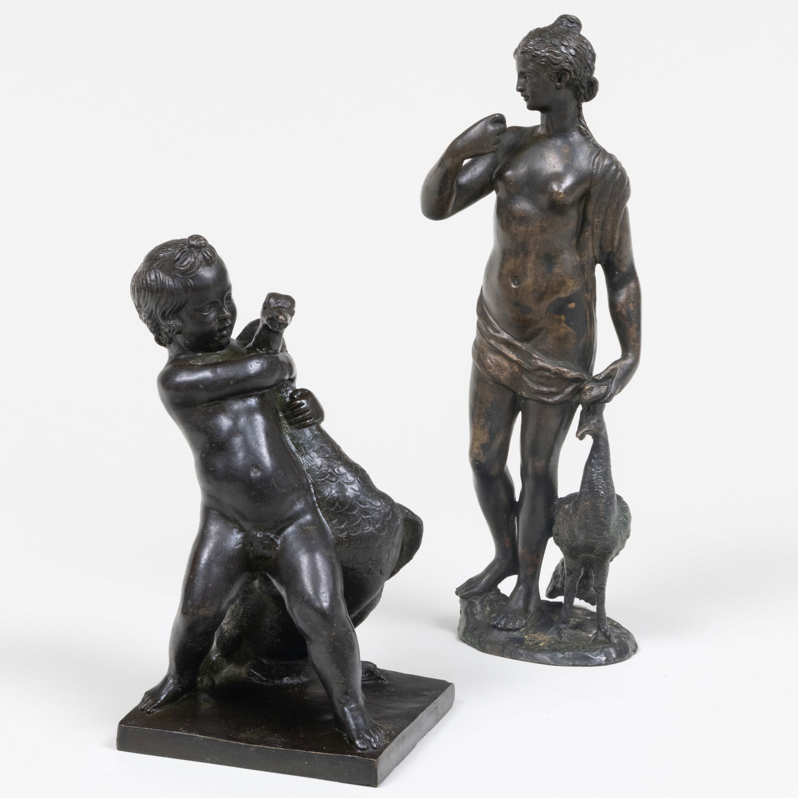 Two Bronze Works, Leda and the Peacock and Little Boy with Goose (1 of 8)