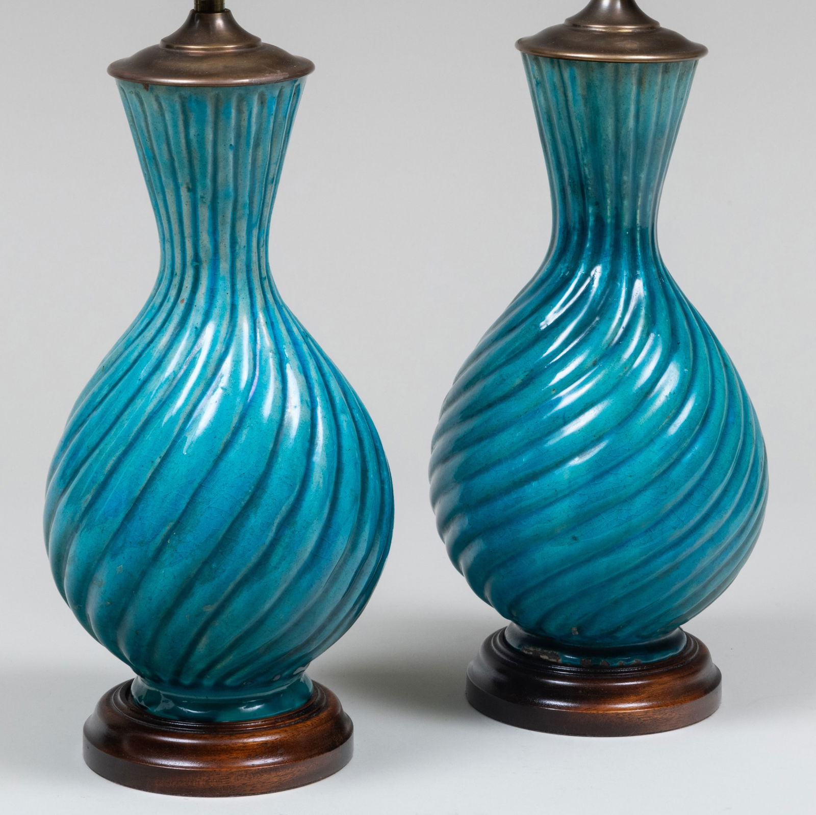 Pair of Turquoise Glazed Earthenware Lamps (1 of 7)