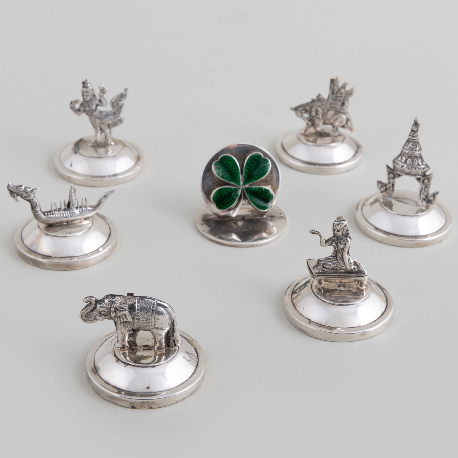 Set of Seven Silver Chinoiserie Place Card Holders (1 of 5)