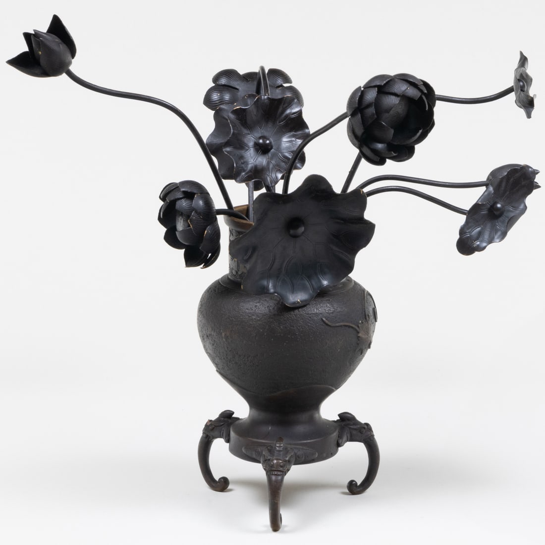 Chinese Bronze Vase with a Group of Painted Metal Models of Flowers (1 of 7)