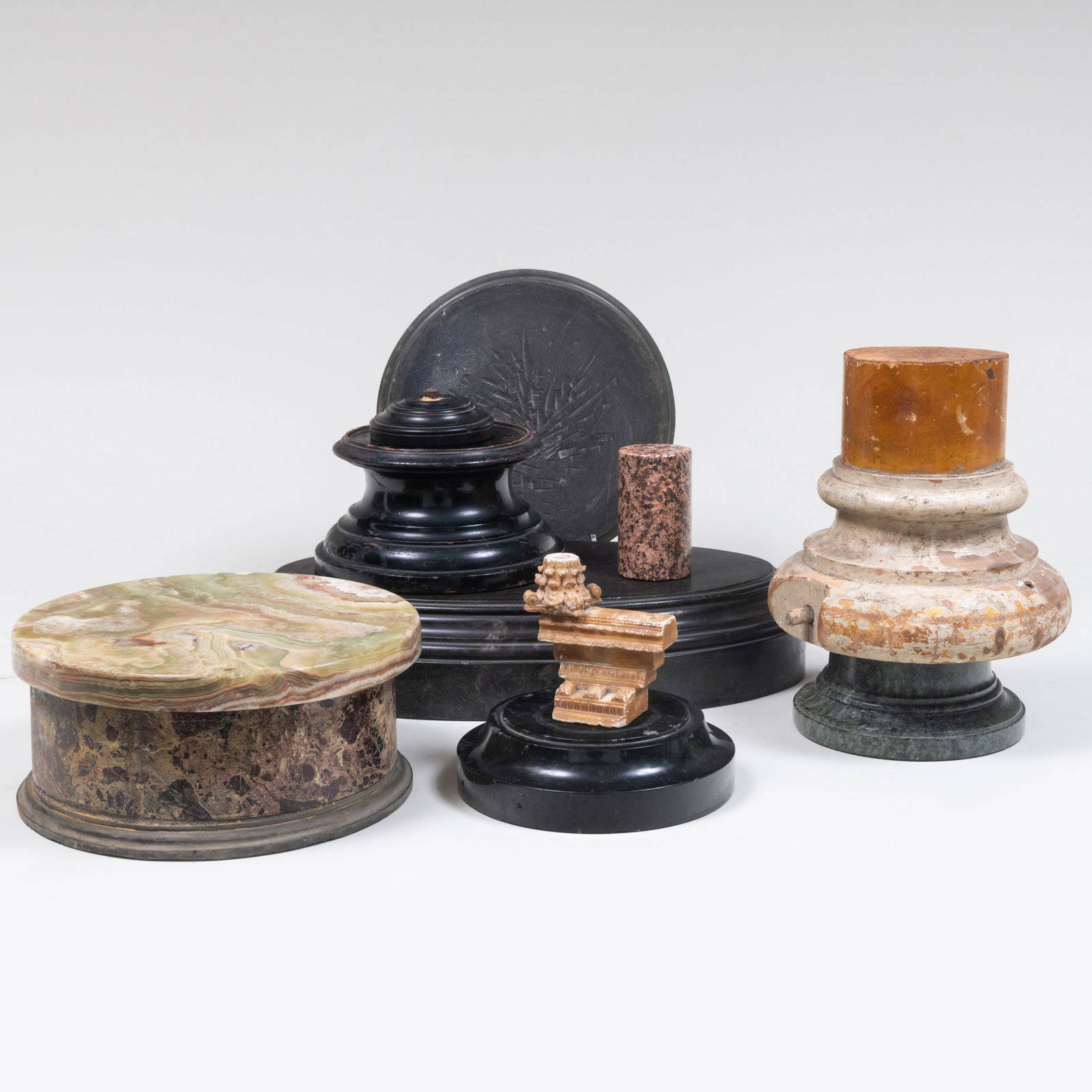 Group of Eight Stone Bases and Fitments (1 of 6)