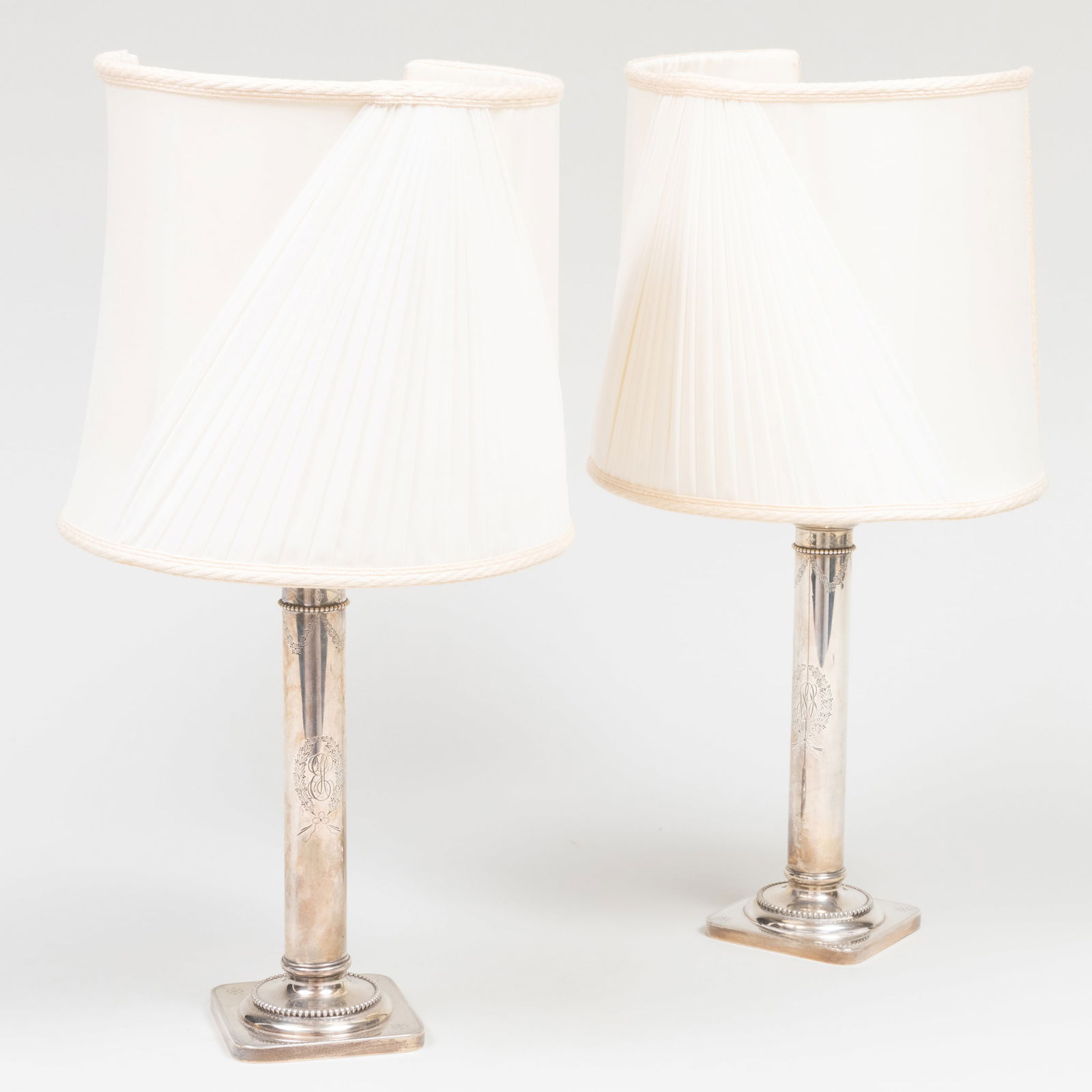 Pair of Theodore B. Starr Engraved Silver Candlesticks Mounted as Lamps (1 of 10)