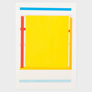 Imi Knoebel (b. 1940): Untitled (yellow with vertical bars); and Untitled #1 (diptych): Imi Knoebel (b. 1940): Untitled (yellow with vertical bars); and Untitled #1 (diptych) Two screenprints in colors on wove paper, 1996, both signed with initials and dated, numbered 1/30 and AP 12/15.