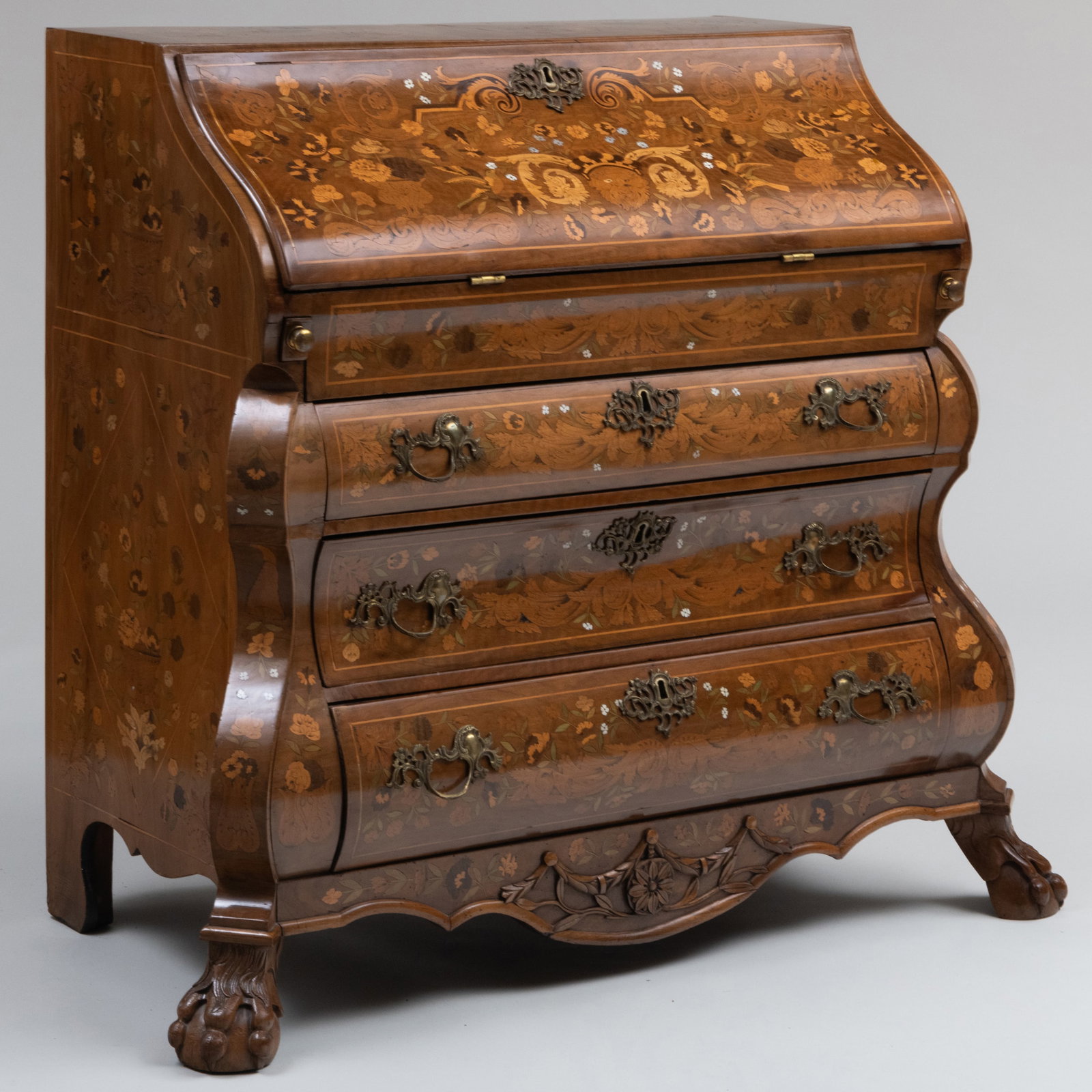 Dutch Rococo Walnut, Mother-of-Pearl Marquetry Slant-Front Desk (1 of 16)