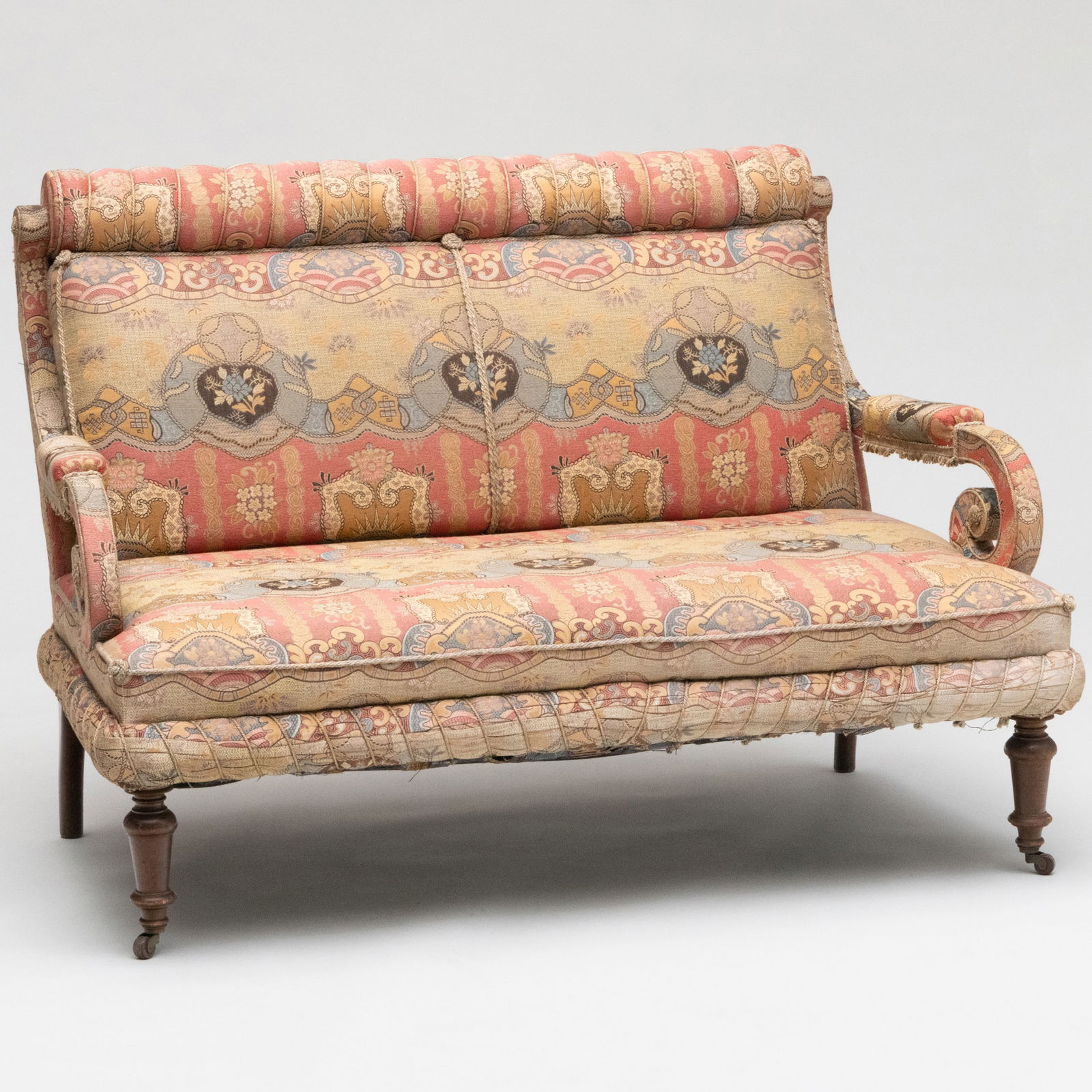 Napoleon III Style Brocade Upholstered Settee (1 of 12)