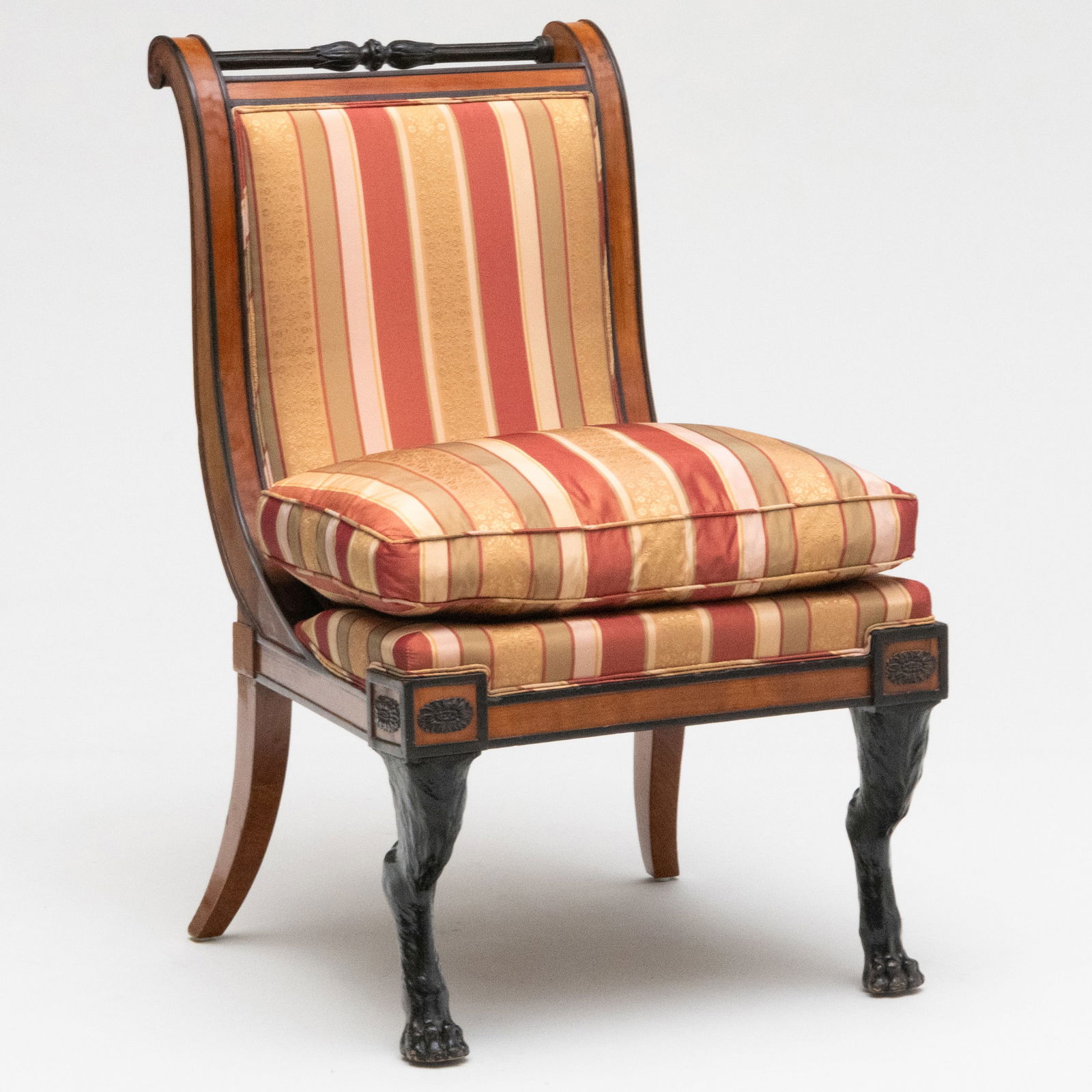 Biedermeier Ebonized, Fruitwood and Silk Upholstered Side Chair (1 of 10)