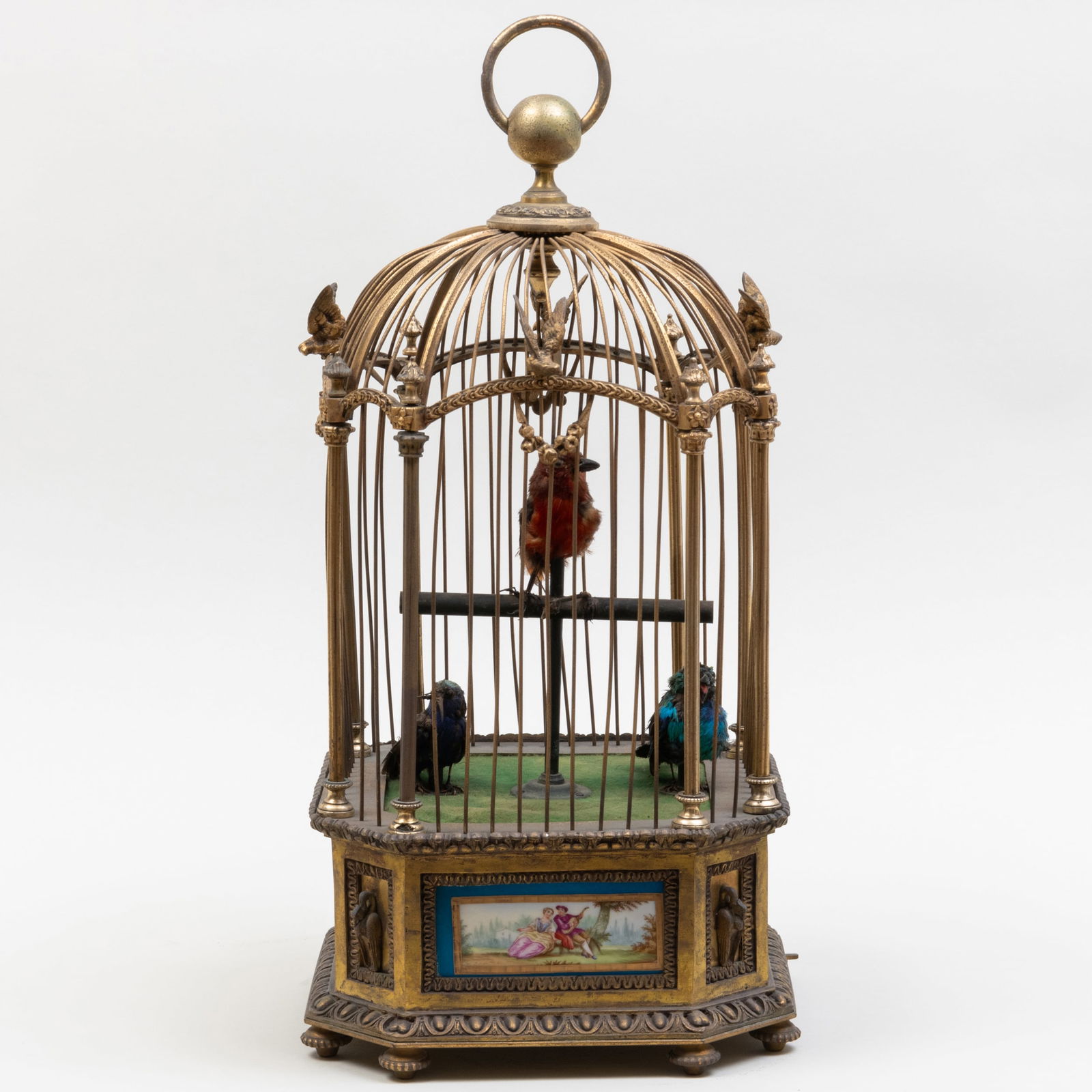 French Porcelain Mounted Gilt-Metal Singing Bird Automaton (1 of 13)