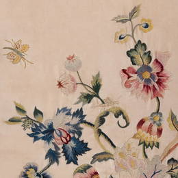 Wool and Linen Crewelwork Panel Depicting a Basket of Flowers, probably English