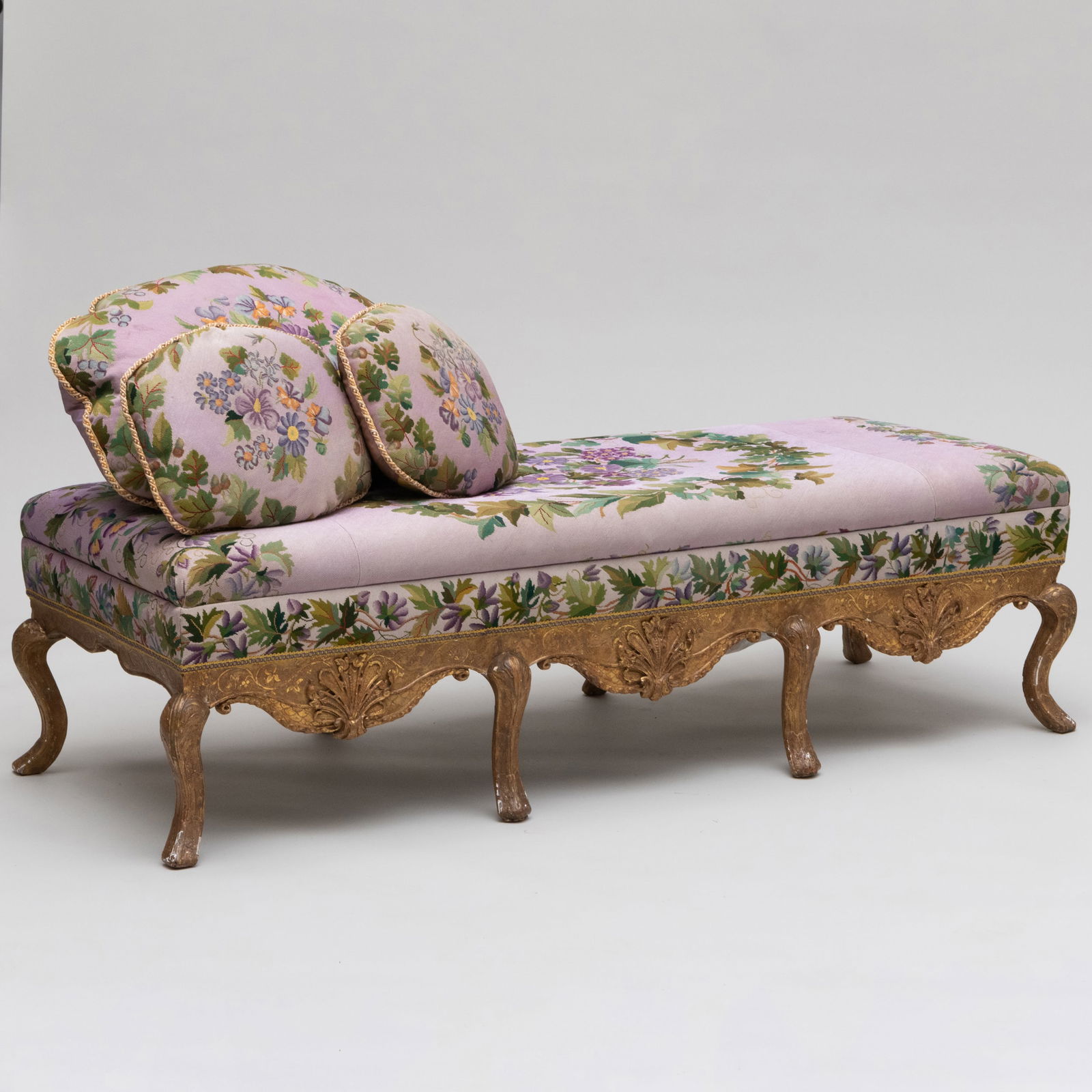 Continental Baroque Giltwood and Upholstered Bench, Possibly Dutch (1 of 20)