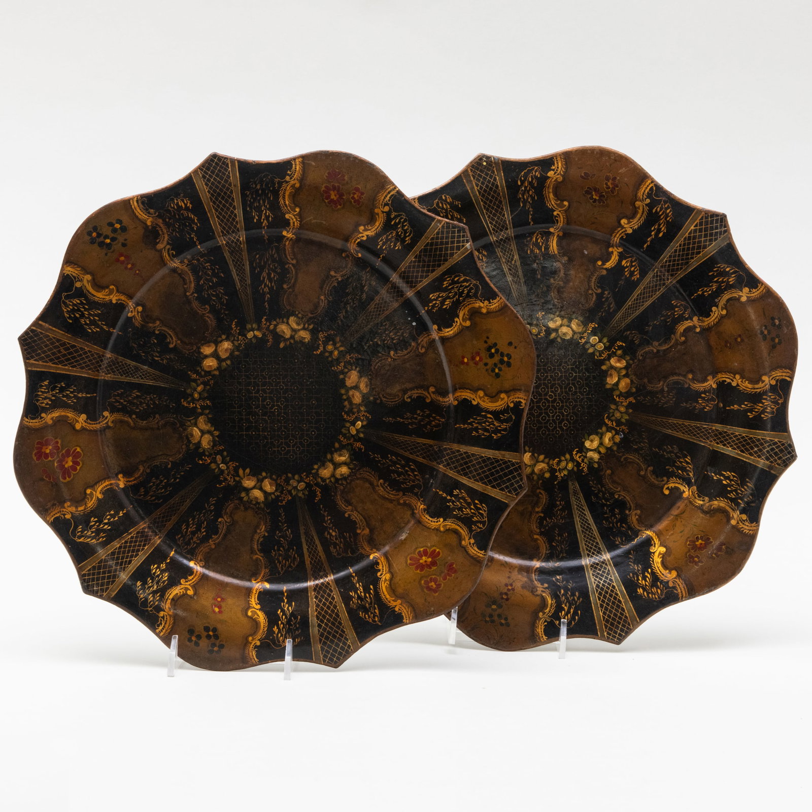 Pair of Tôle Chargers, Probably West Midlands: Pair of Tôle Chargers, Probably West Midlands 12 in. diam. The Collection of Ann and Gordon Getty at STAIR: A Lifetime of Connoisseurship, Curiosity and Collecting Sold Christie's South Kensingto