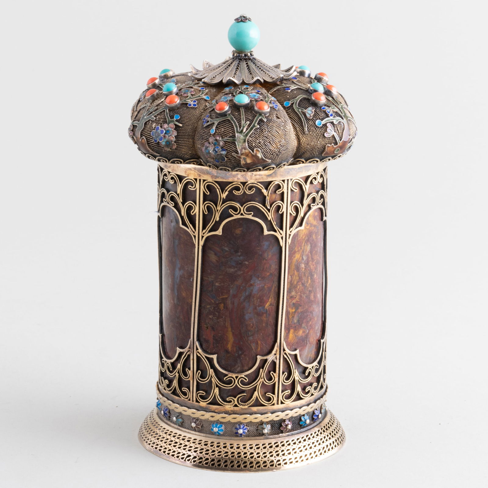 Continental Silver and Hardstone Cylindrical Box and Cover (1 of 9)