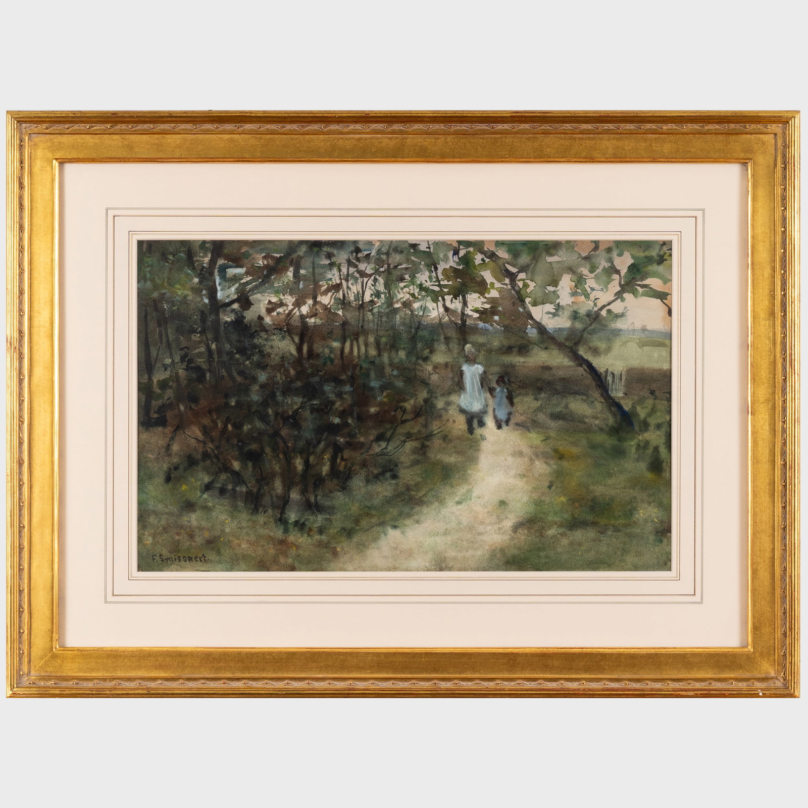 Frans Smissaert (1862-1944): Children Walking on a Country Track: Frans Smissaert (1862-1944): Children Walking on a Country Track Watercolor and gouache on paper, signed 'F. Smissaert' lower left. 12 1/4 x 19 1/2 in. (sight), 21 1/2 x 29 in. (frame). The Collection