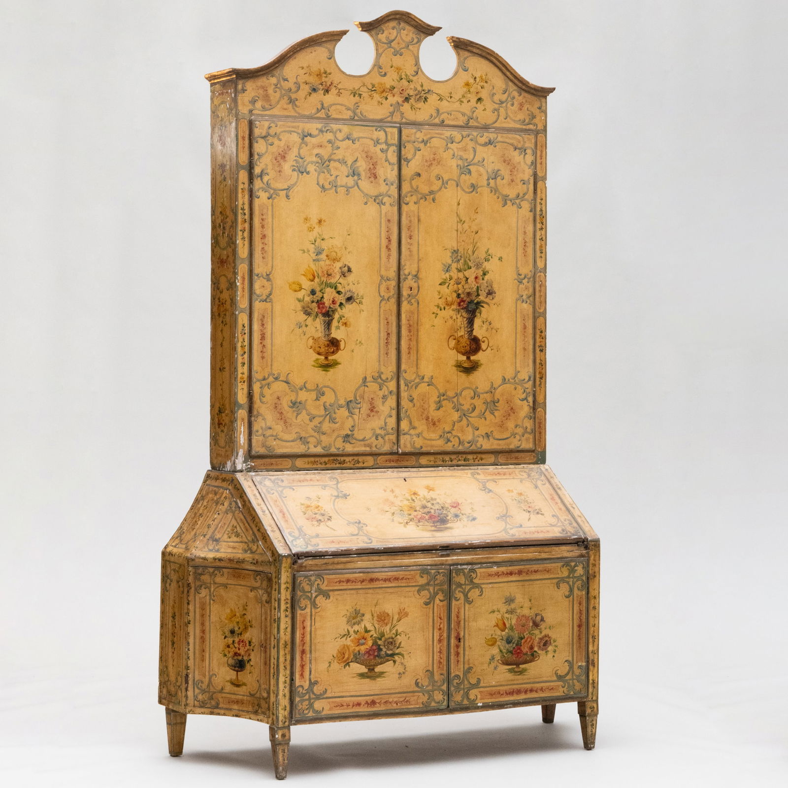 Italian Yellow and Polychrome Painted Slant-Front Bookcase, Probably Venetian (1 of 20)