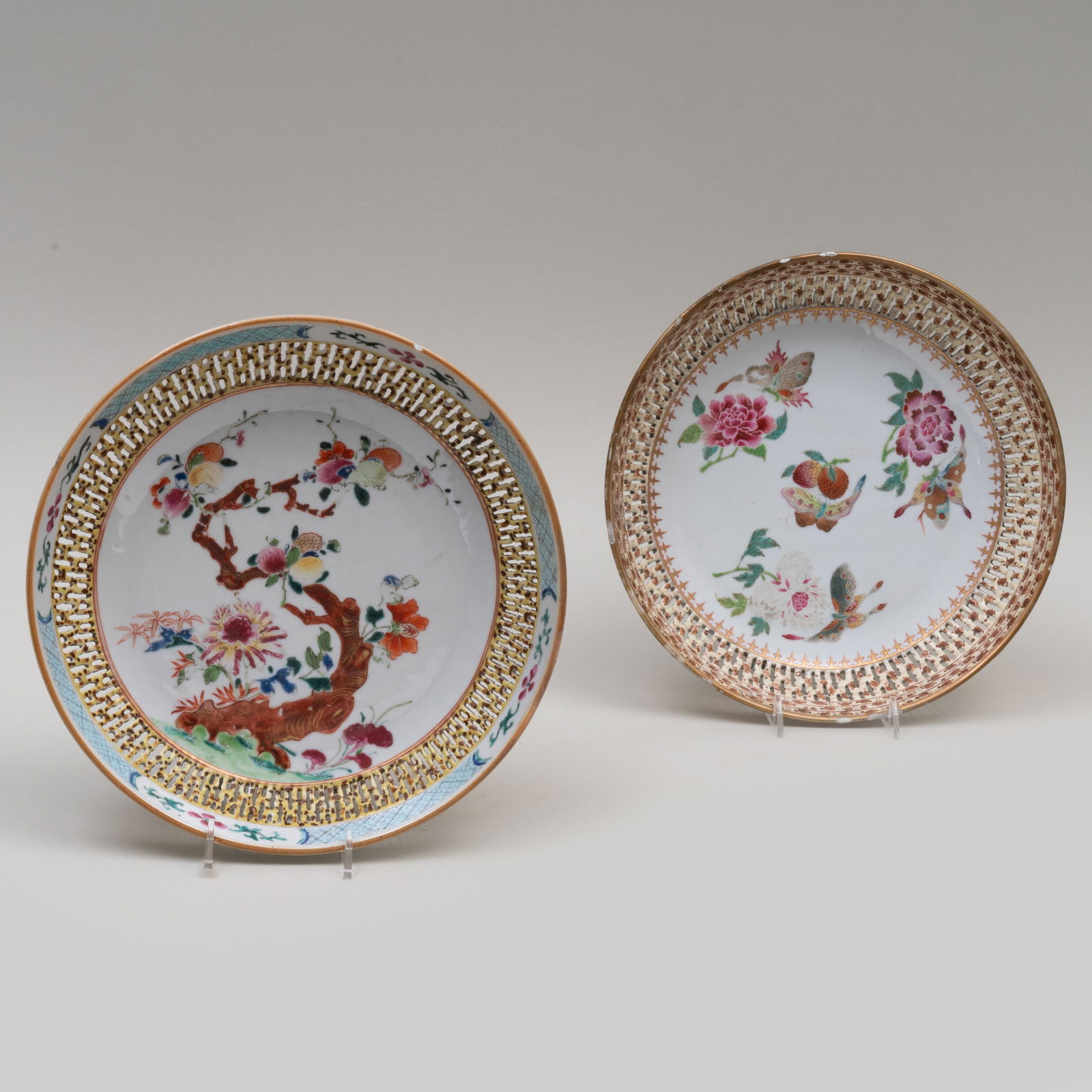 Two Chinese Export Famille Rose Porcelain Reticulated Dishes (1 of 9)