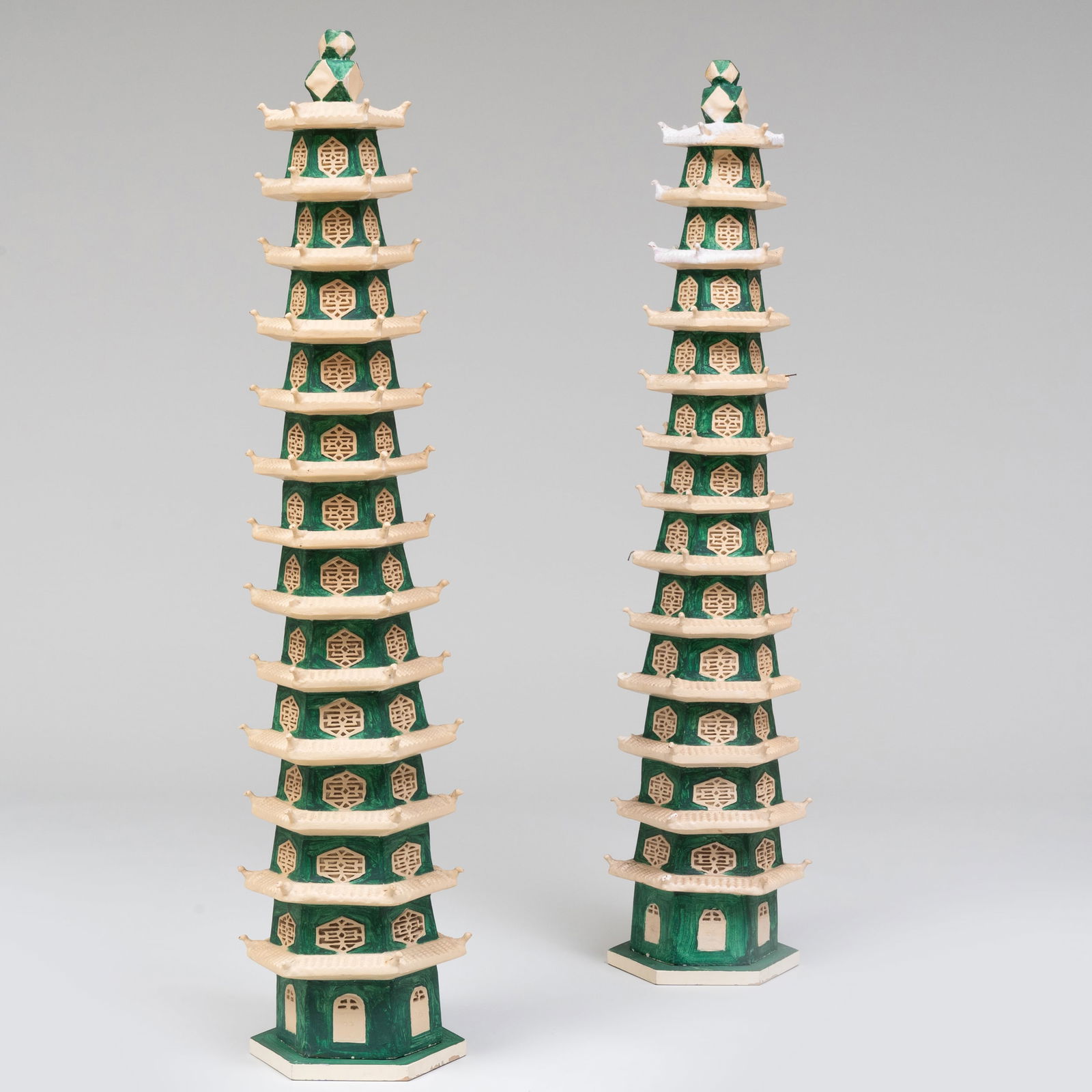 Pair of Tony Duquette Painted Composite Pagoda Uplights (1 of 13)