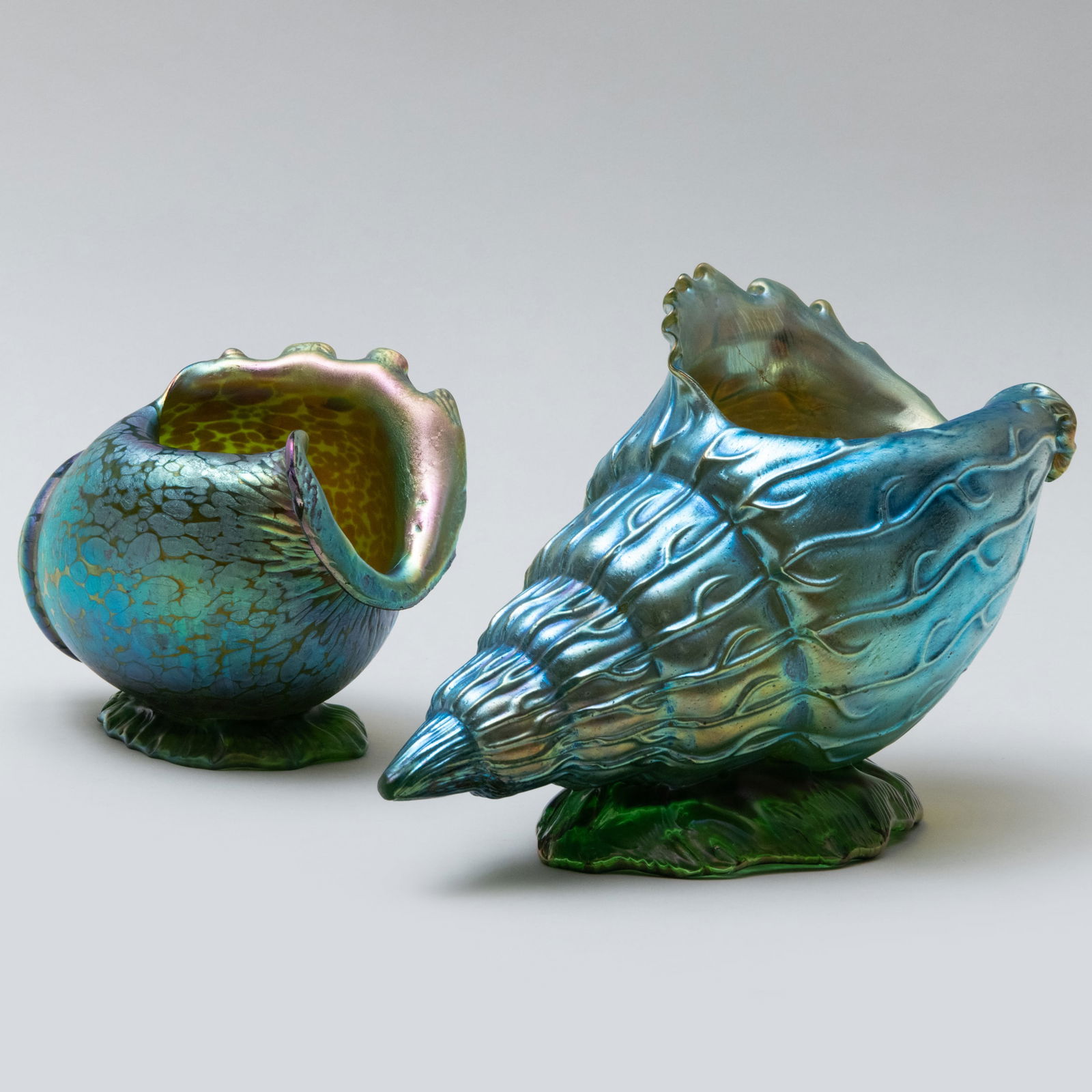 Two Loetz Iridescent Glass Seashell Form Vases (1 of 9)