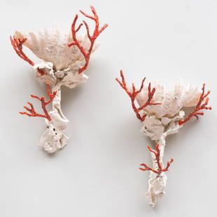 Bolette Natanson (D. 1936): Pair of Painted Metal and Shell Wall Sconces: Bolette Natanson (D. 1936): Pair of Painted Metal and Shell Wall Sconces Painted faux coral. 14 x 10 1/2 in. The Collection of Ann and Gordon Getty at STAIR: A Lifetime of Connoisseurship, Curiosity a