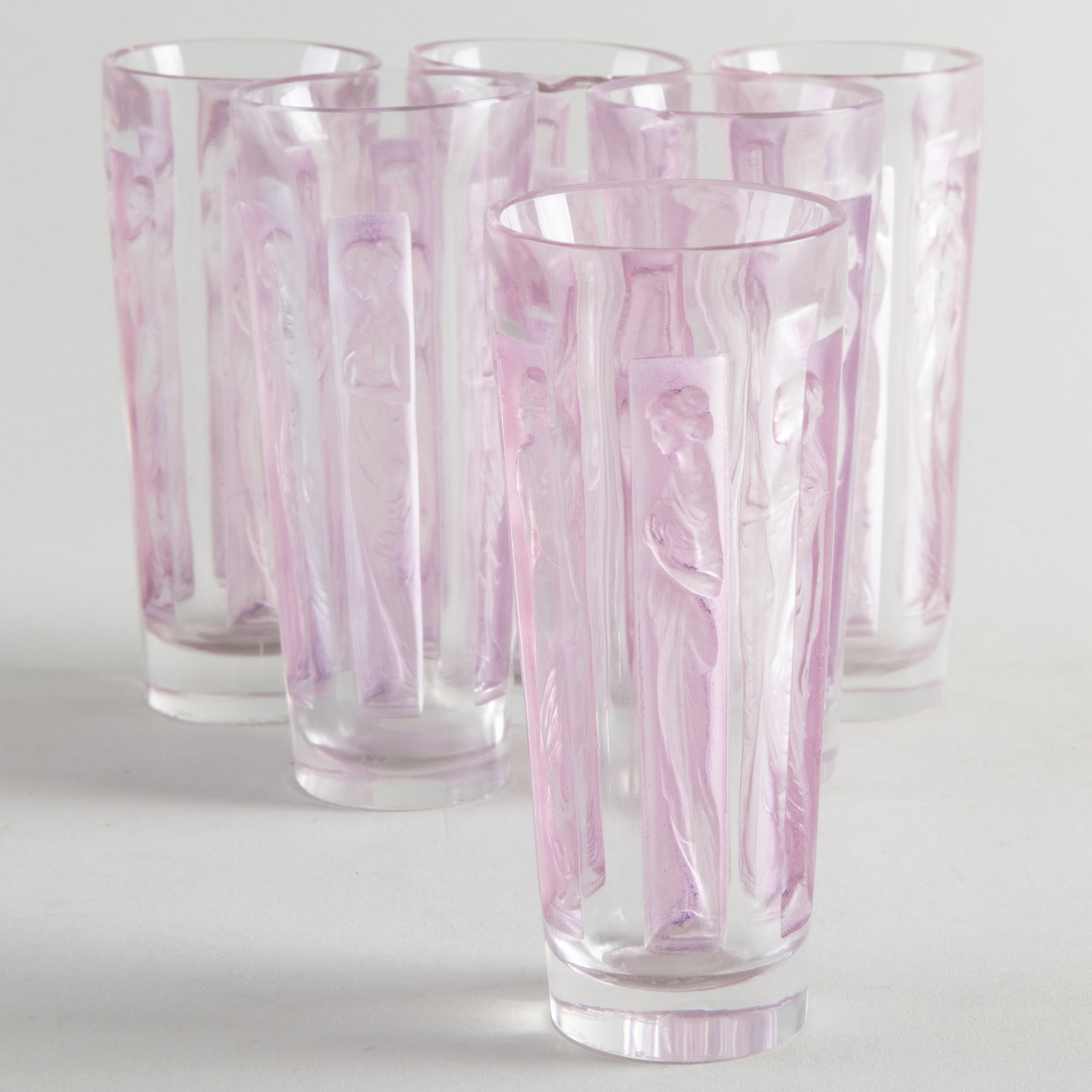 Set of Six Lalique Patinated Glass Shot Cups in the 'Figurines' Pattern (1 of 6)