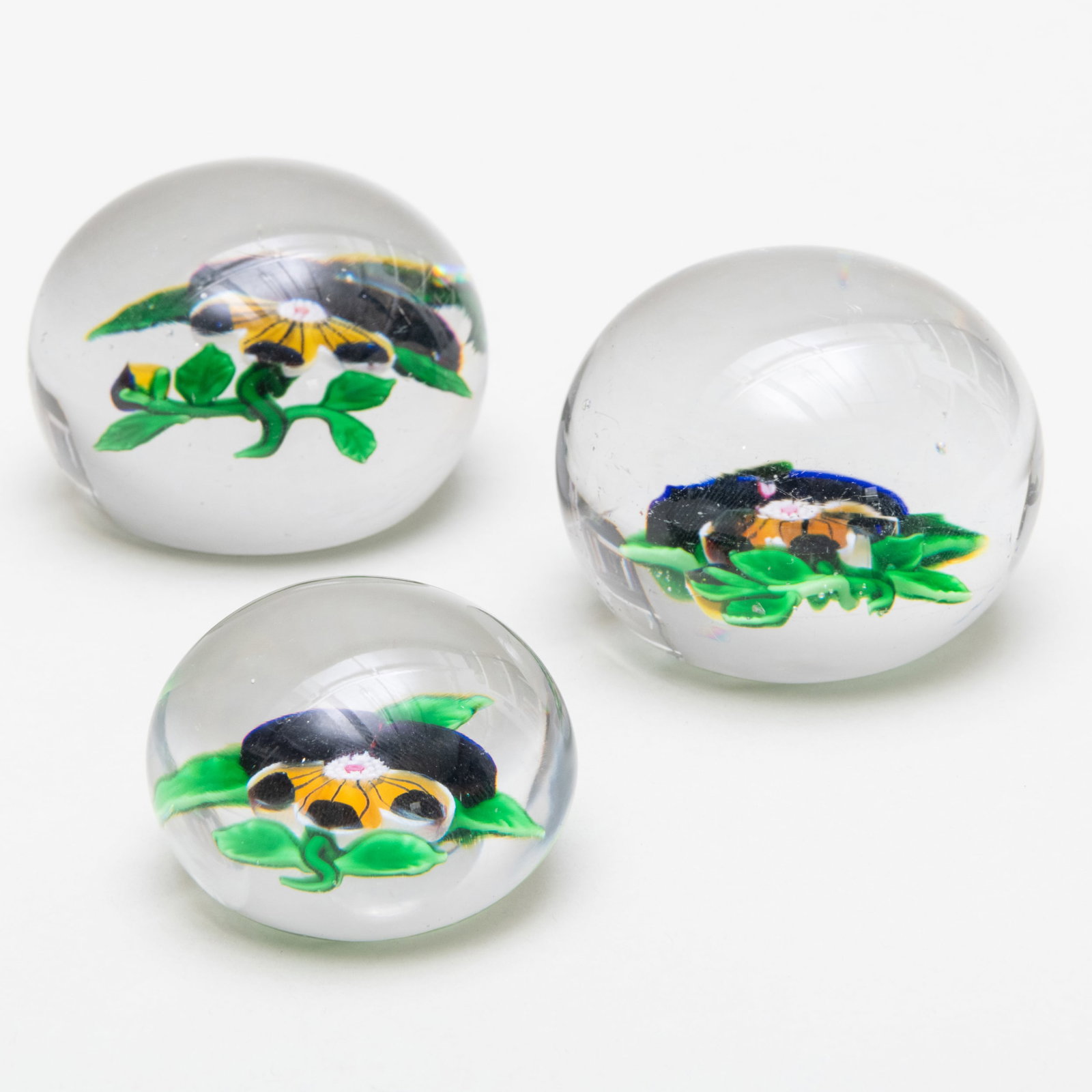 Baccarat Glass Pansy Weight and Two St. Louis Glass Pansy Weights (1 of 8)
