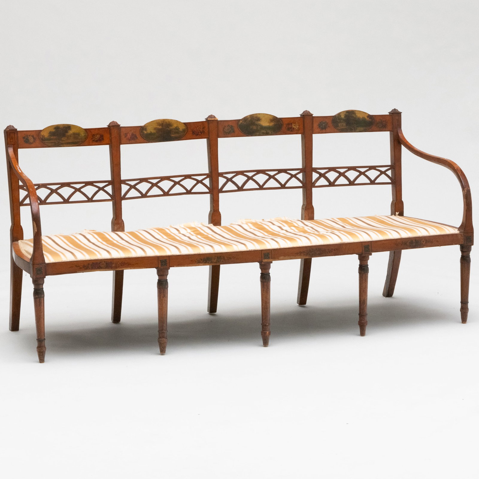 Edwardian Painted Satinwood and Upholstered Sofa: Edwardian Painted Satinwood and Upholstered Sofa 33 x 6 ft. x 25 in., seat height 15 in. The Collection of Ann and Gordon Getty. The Collection of Ann and Gordon Getty at STAIR: A Lifetime of Connoiss
