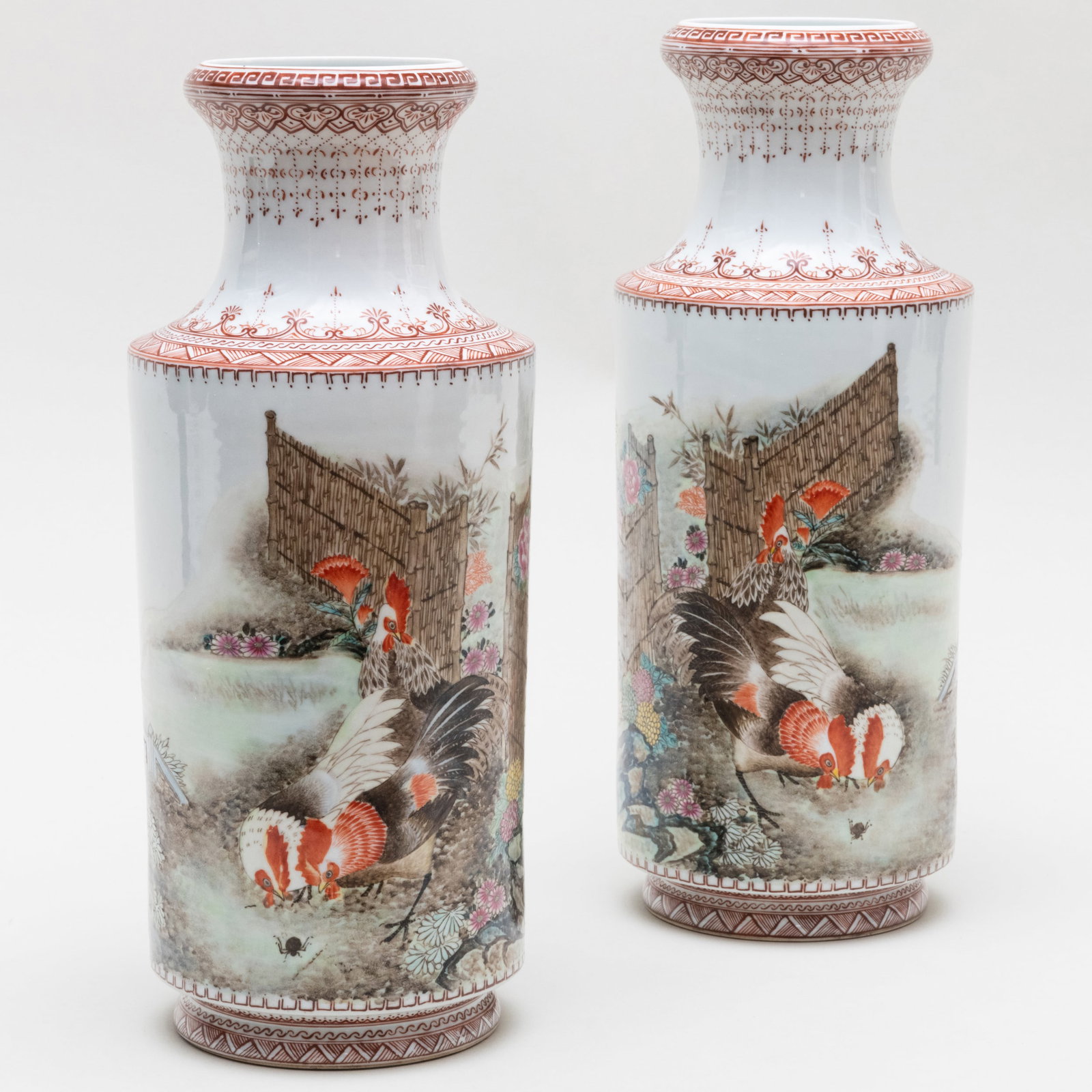 Pair of Chinese Porcelain Vases with Chickens (1 of 9)