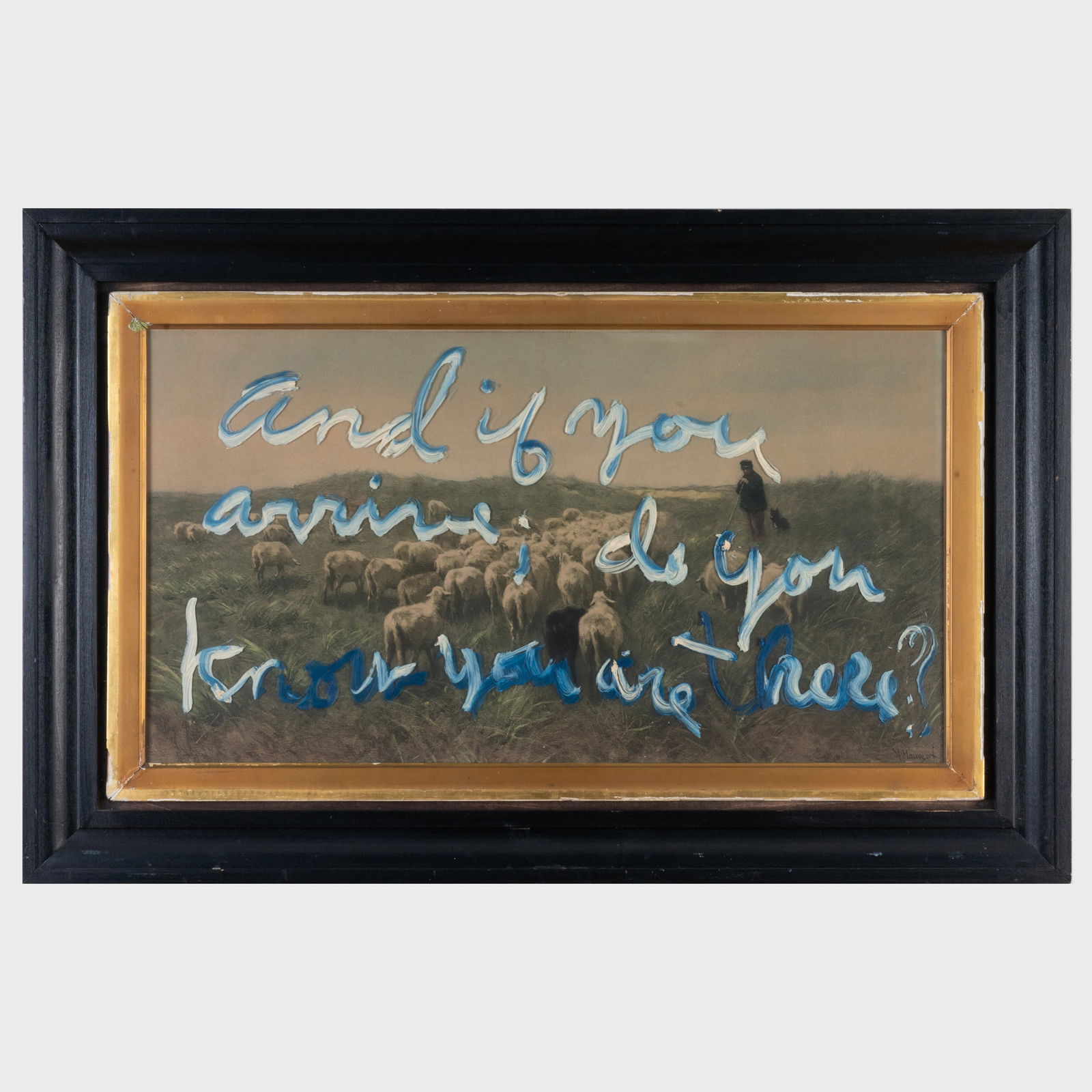 Rene Ricard (1946-2014): And If You Arrive, Do You Know You Are There?: Rene Ricard (1946-2014): And If You Arrive, Do You Know You Are There? Oil on linen, glass and wood over a found drawing, unsigned, with label from Cheim and Read, NY. 17 x 30 in., 22 3/4 x 35 in. (fr