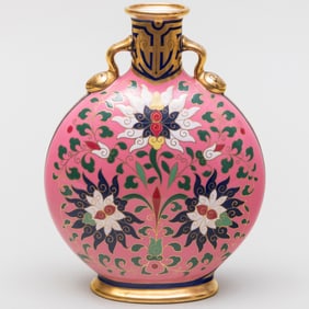 Christopher Dresser for Minton Pink Ground Porcelain Moon Flask