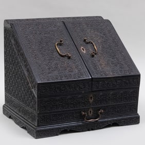 Anglo-Indian Ebony and Sandalwood Stationery Box