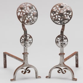 Pair of Modern Cotswold School Designed Polished Steel Andirons