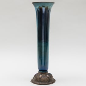 Louis Comfort Tiffany Furnaces Blue Favrile Glass and Silvered Copper Vase