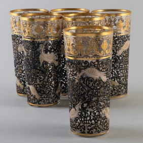 Six Aesthetic Style Enameled Glass Tumblers