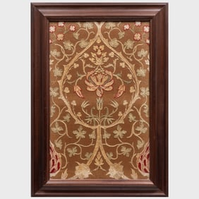 English Arts and Crafts Floral Embroidery Panel, Attributed to May Morris