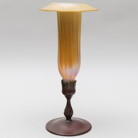 Tiffany Studios Favrile Glass and Patinated Bronze Trumpet Vase