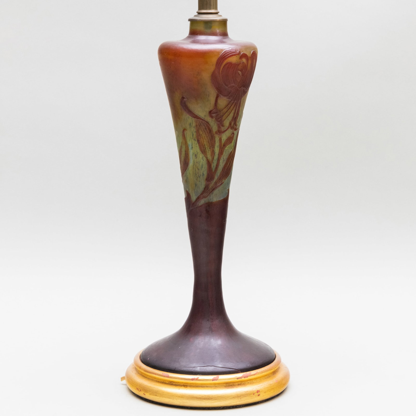 Galle Cameo Glass Vase Mounted as a Lamp: Galle Cameo Glass Vase Mounted as a Lamp Signed in intaglio. 22 x 7 in. diam. (to socket). Sold Sotheby's New York, June 6, 1996, Lot 265. The Collection of Ann and Gordon Getty.