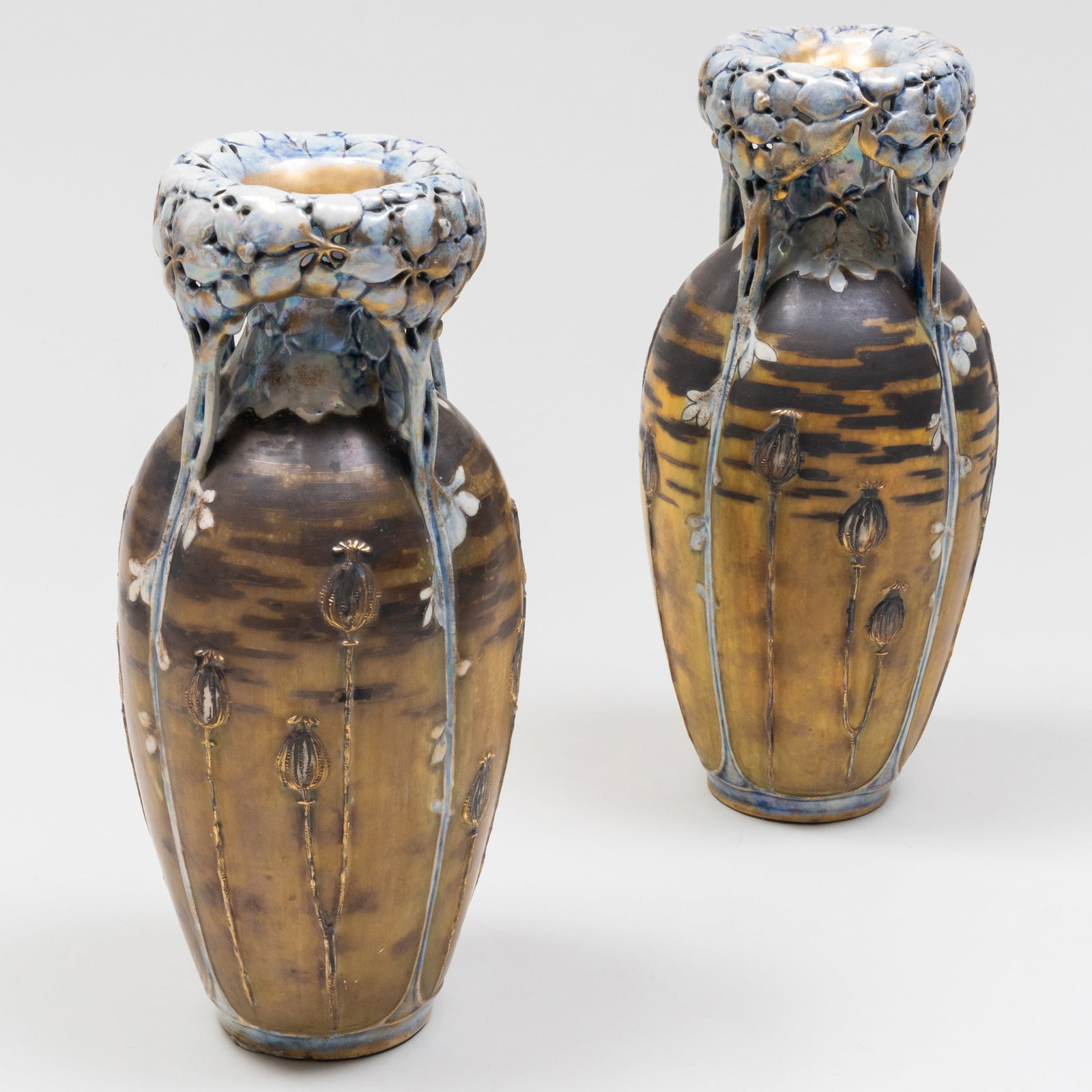 Pair of Amphora Porcelain Poppy Vases: Pair of Amphora Porcelain Poppy Vases Iron red printed and impressed mark. 16 x 6 in. diam. Sold Christie's London, October 27, 1998, Lot 114. The Collection of Ann and Gordon Getty.