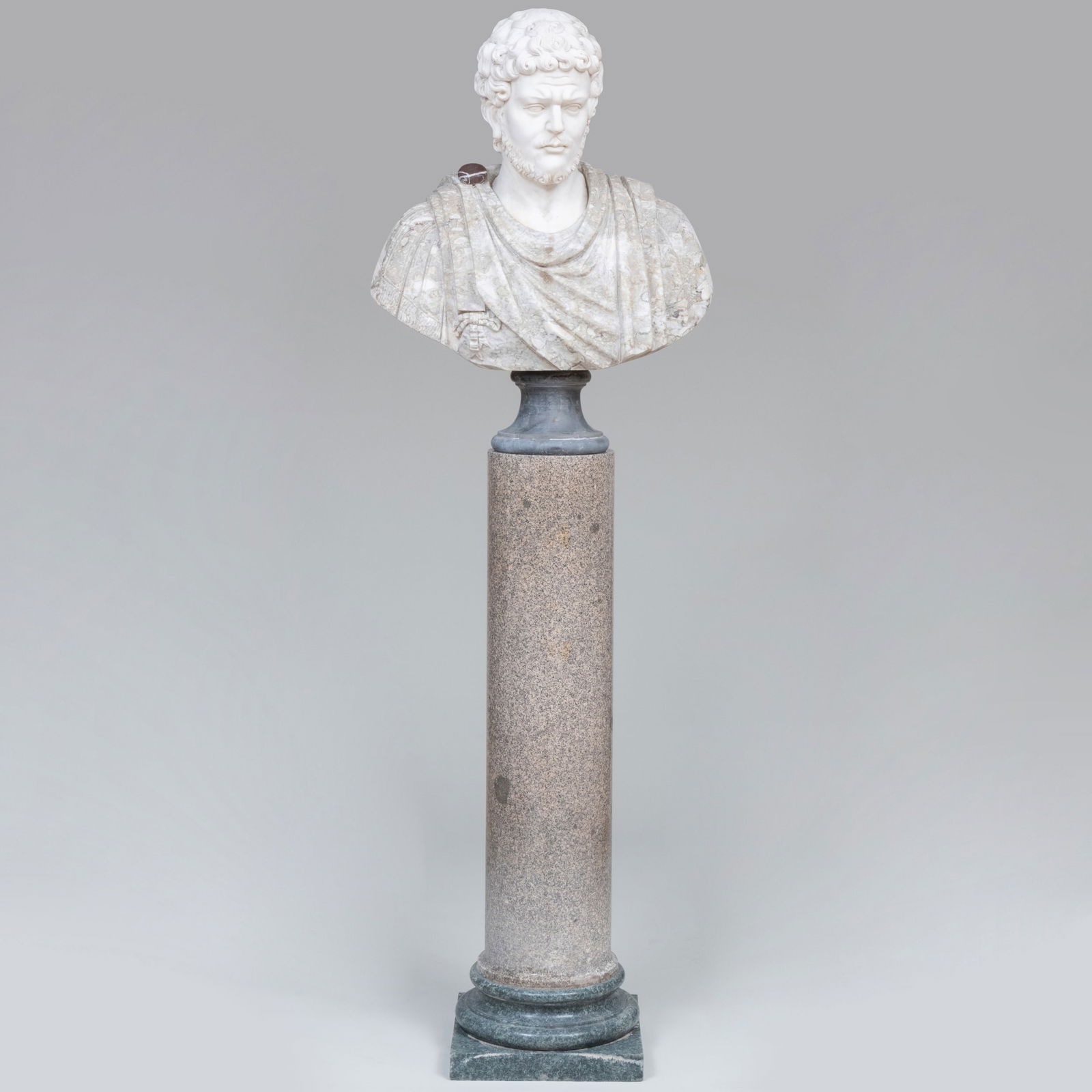 Italian Marble Model of a Bust of Emperor Caracalla on a Marble Columnar Pedestal, Modern (1 of 14)