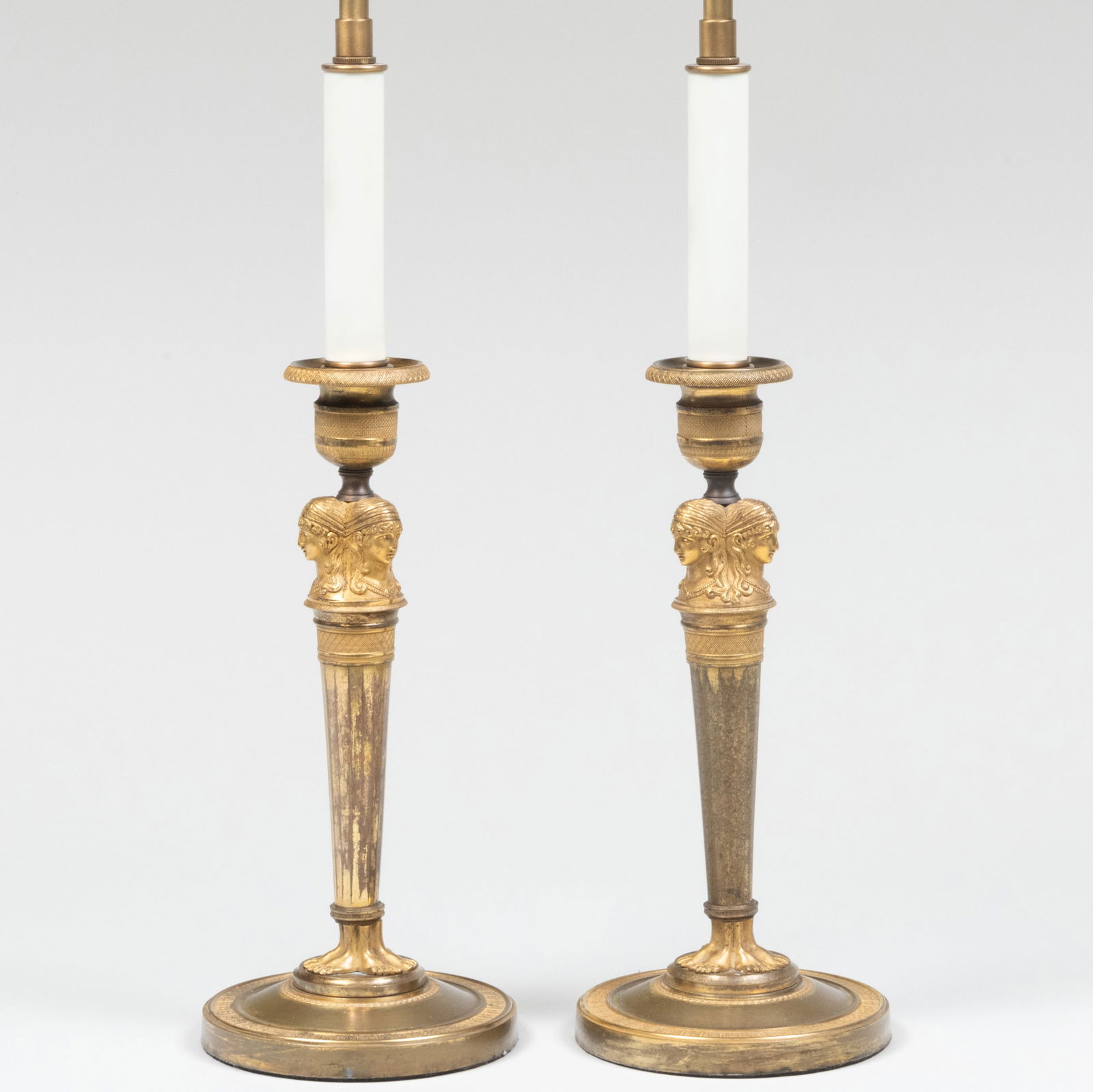 Pair of Empire Ormolu Figural Candlestick Lamps (1 of 8)