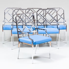 Set of Six Hollywood Regency Chrome Armchairs