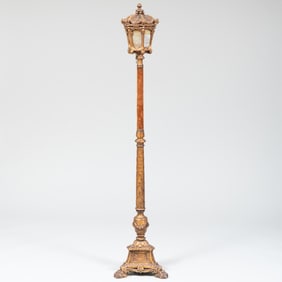 Venetian Baroque Style Giltwood, Stained Glass and Velvet Lantern Floor Lamp