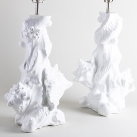 Pair of White Painted Shell Form Lamps