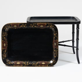 Victorian Papier Maché Tray on Later Stand