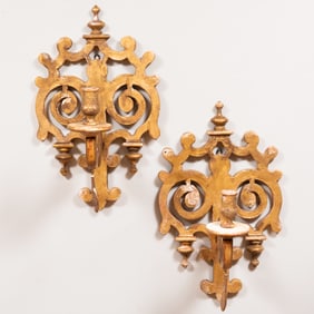 Pair of Spanish Baroque Style Giltwood Single Arm Sconces