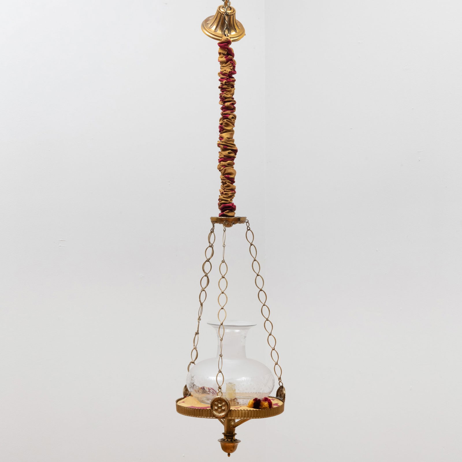 Victorian Brass, Etched Glass and Painted Metal Lighting Fixture, possibly Austrian (1 of 12)