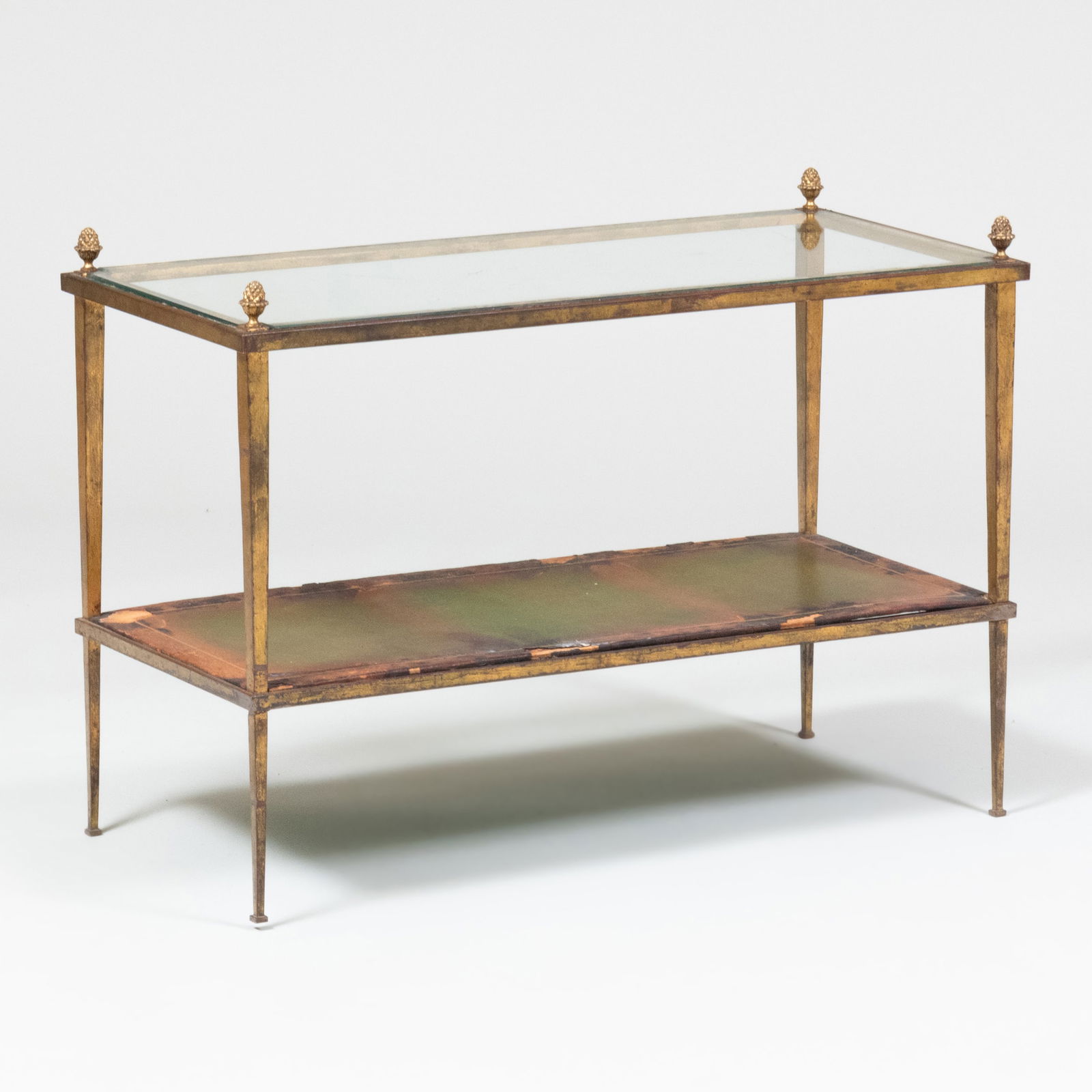 Modern Gilt-Metal, Glass and Leather Two-Tier Low Table (1 of 7)